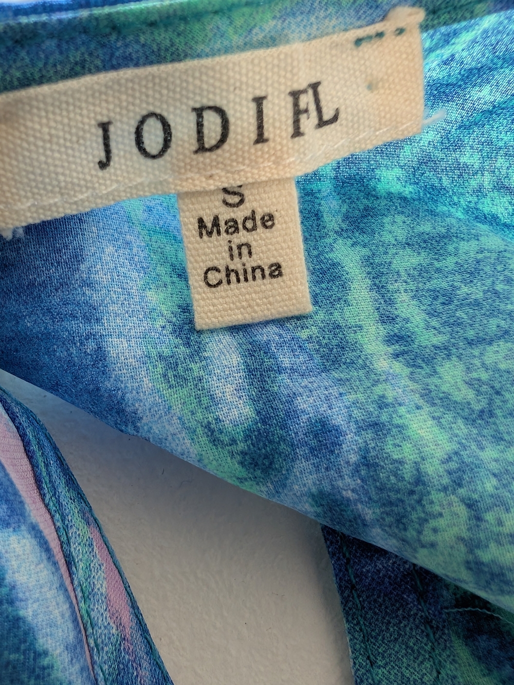 JODIFL Marble Print Ruffle-Sleeve Blouse with Pink & Green Swirls Oversized S - Picture 4 of 8